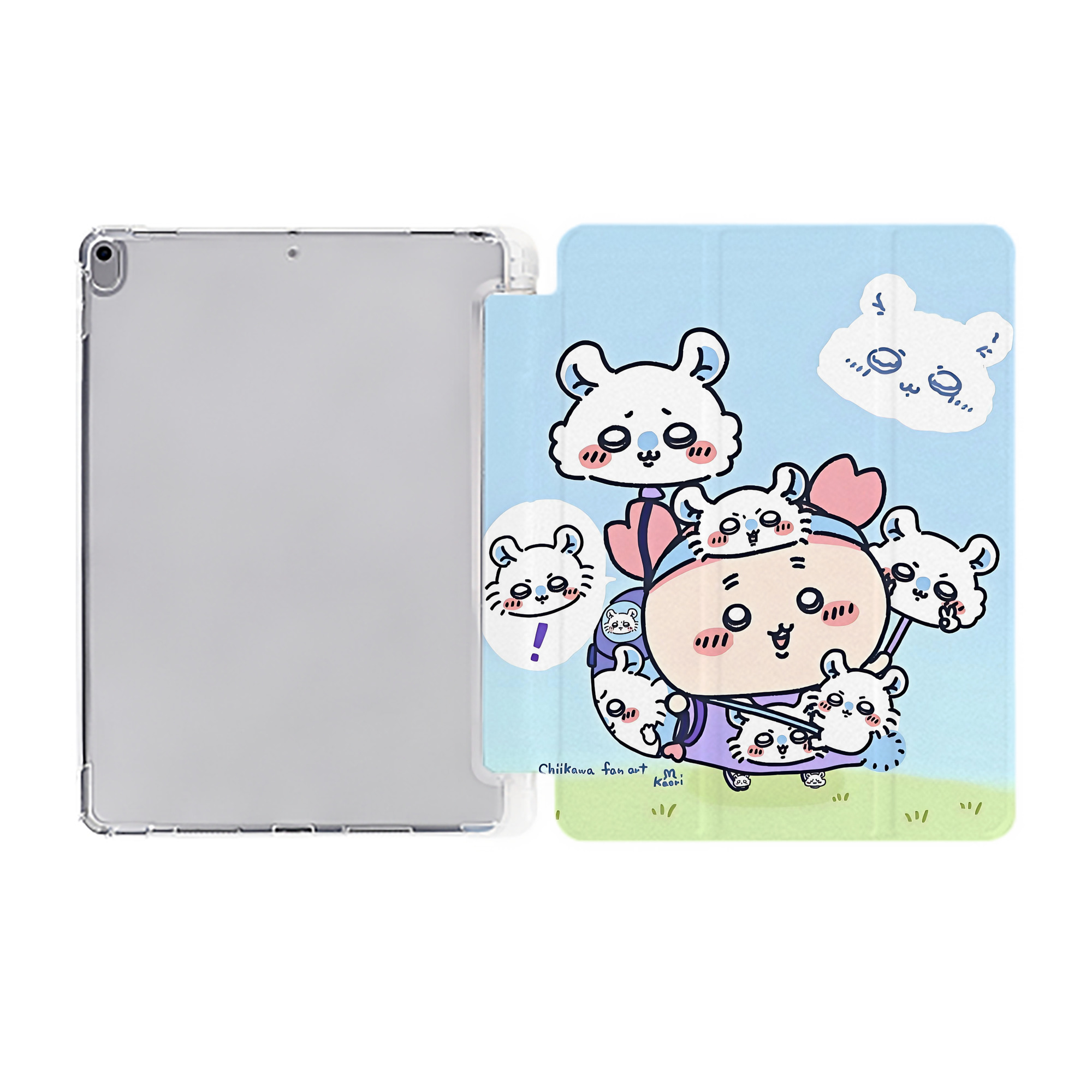 （画像用） ちいかわ Chii-kawa IPad ケース ペン収納付き 三つ折りスタンド PUレザー×シリコン 対応機種9.5/10.5/10.9インチ